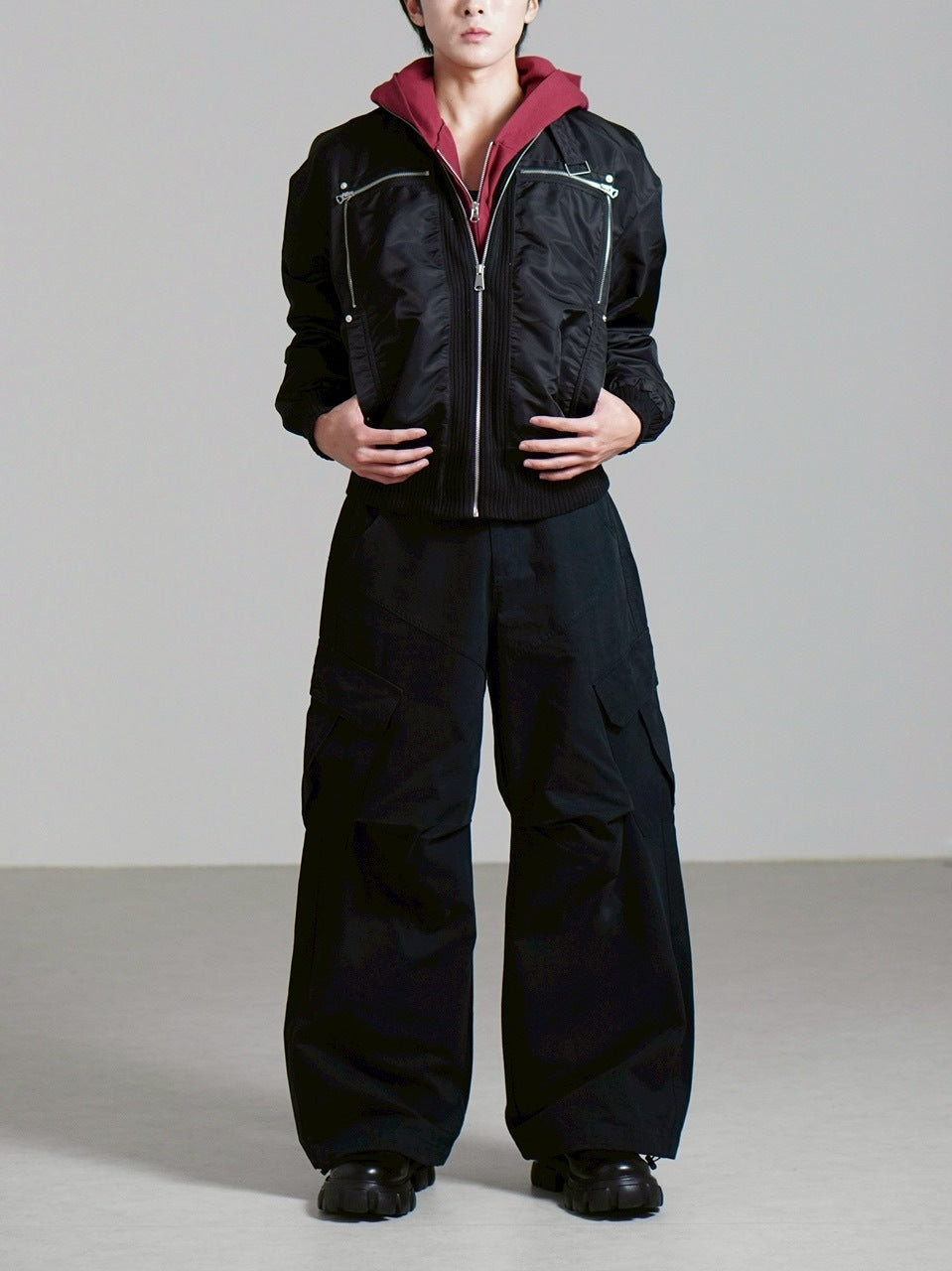 受注制【Chikashitsu +】zip up design bomber blouson / 【チカシツプラス】ジップアップデザインボンバーブルゾン