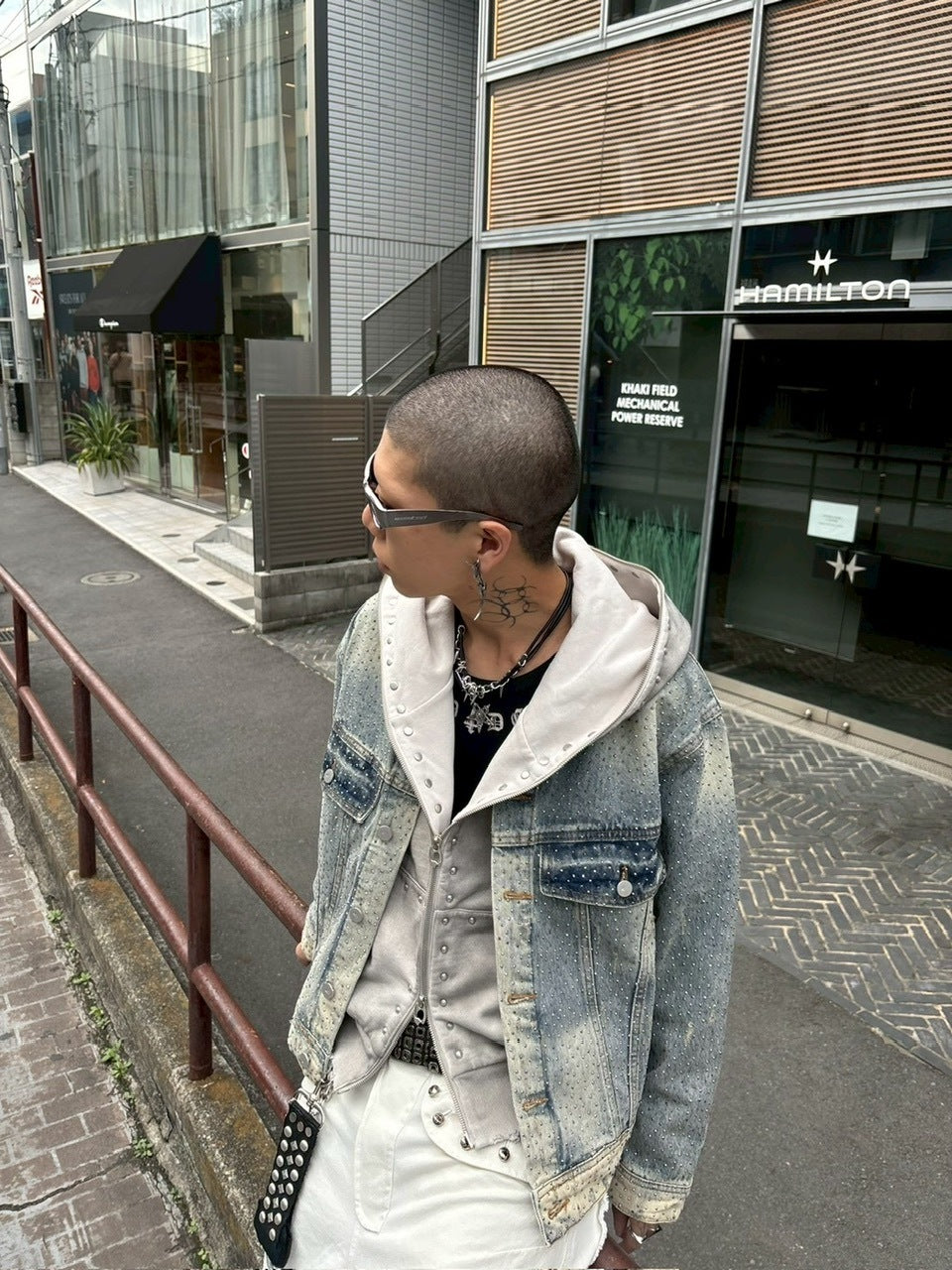 【Never mind the XU】rhinestone denim jacket / 【ネバーマインドザエックスユー】ラインストーンデニムジャケット (2color)