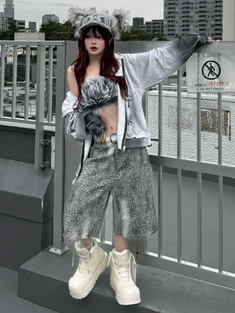 【Never mind the XU】leopard half pants / 【ネバーマインドザエックスユー】レオパードハーフパンツ (2color)