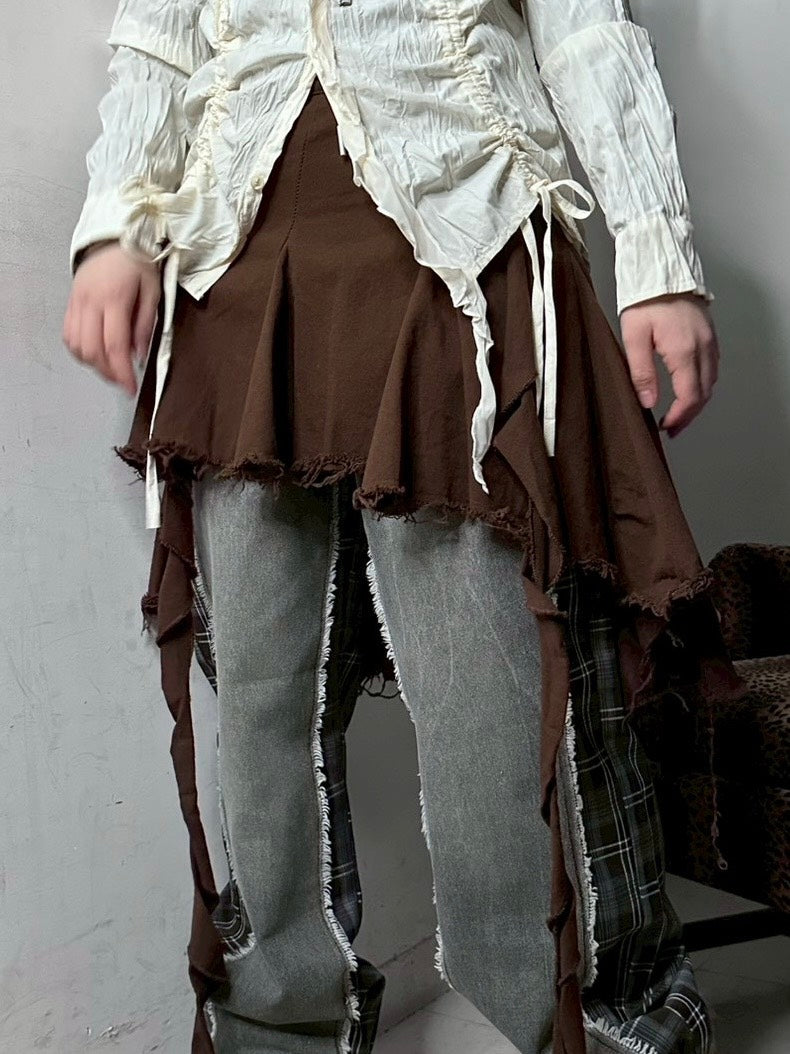 ブラウン、ブラック写真なし受注制【Never mind the XU】asymmetry skirt (3color)