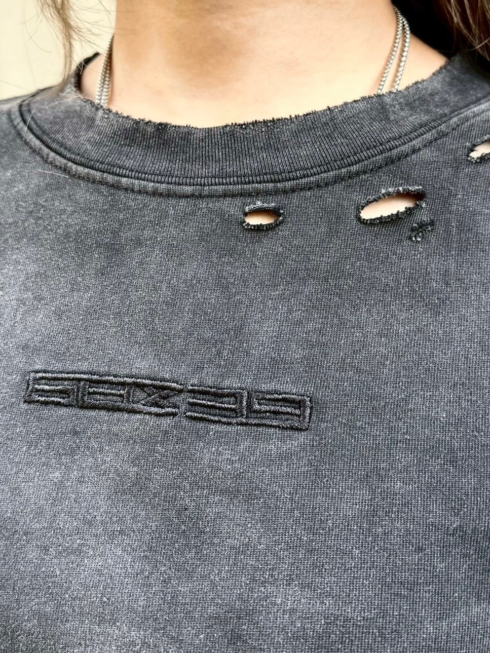 国際配送【Never mind the XU】damage washed long sleeve (3color