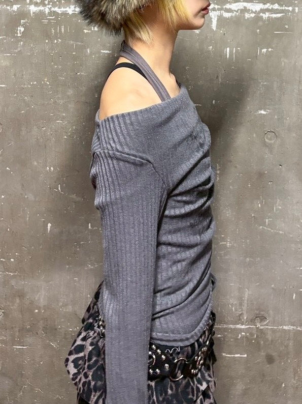 【Never mind the XU】off shoulder tops / 【ネバーマインドザエックスユー】シャーリングオフショルダー長袖トップス (3color)