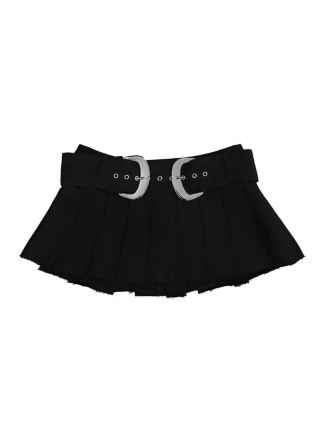 【KAIYA】BELT RAW EDGE PLEATS MINI SKIRT