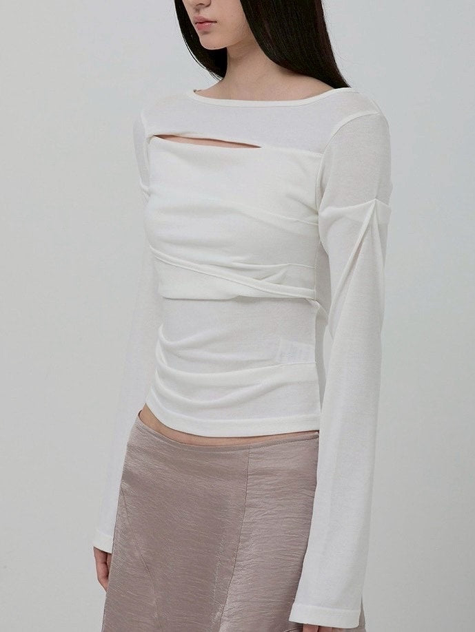 【FLAREUP】Asymmetrical Draped Long Sleeve / 【フレアアップ】アシンメトリードレープ長袖Ｔシャツ