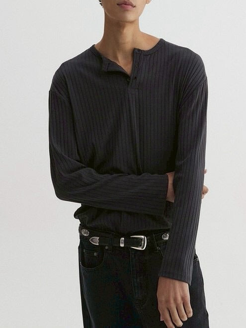 【DNSR】Ribbed Henley Long Sleeve