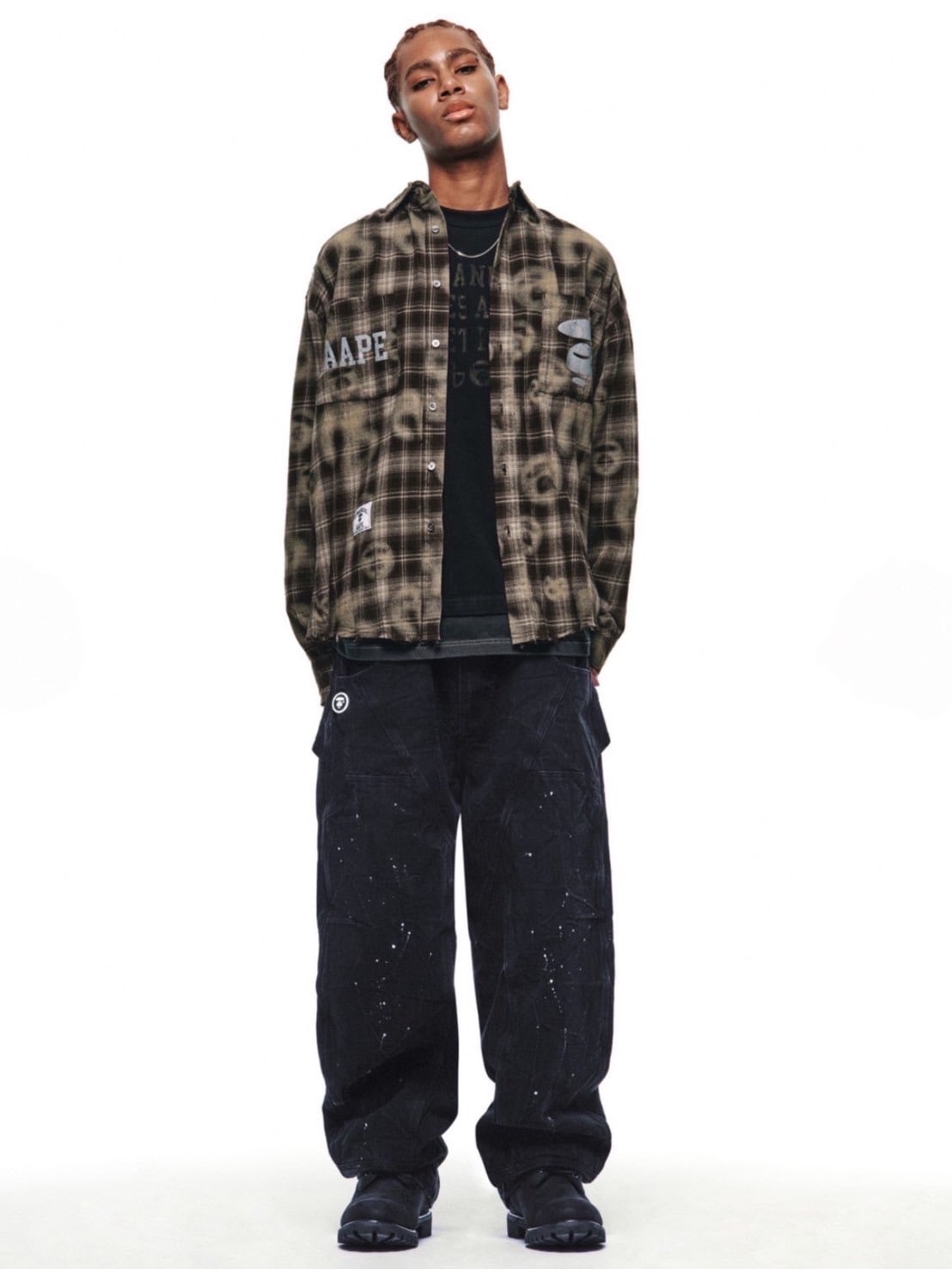 【AAPE X NOMANUAL】AAPE X NOMANUAL SPRAYED SYMBOL CHECK SHIRT