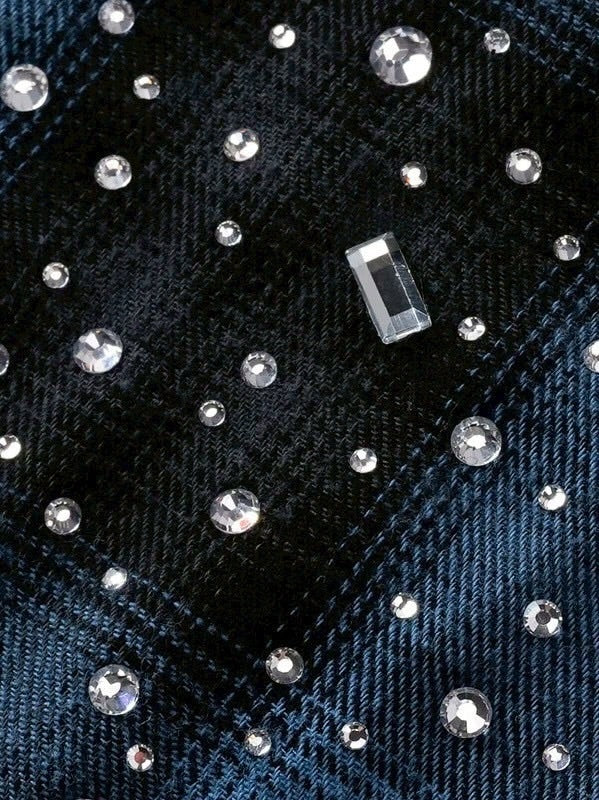 【The Boy Has No Patience】Saint Irregular Hot Diamond Plaid Shirt / 【ザボーイハズノーペーシェンス】ラインストーングラデーション長袖チェックシャツ