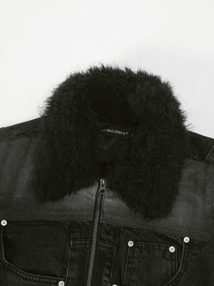 【SURGERY】Surgery fur trimming denim jacket