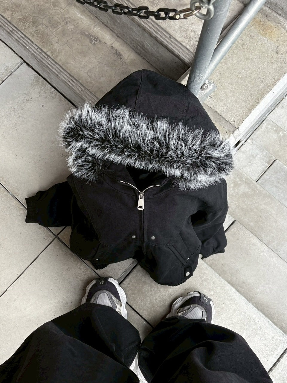 【youll】cropped fur hooded blouson