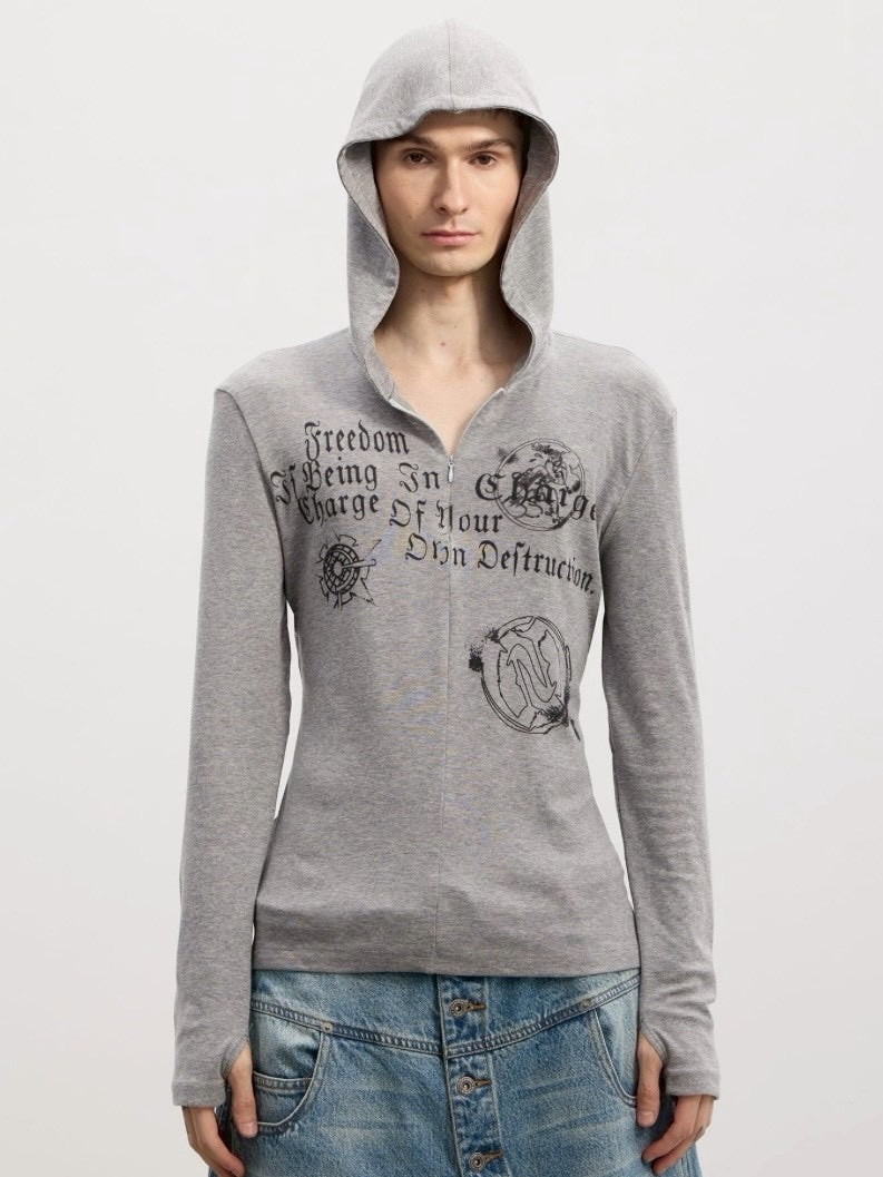 【DND4DES】Patchwork Hooded T-shirts /【ディーエヌディーフォーデス】ロゴグラフィックフード長袖Tシャツ