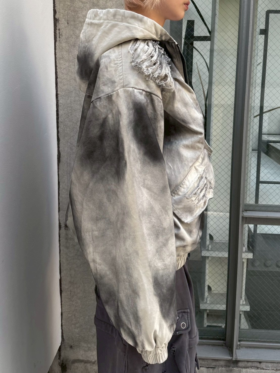 受注制【Never mind the XU】damage hood jacket / 【ネバーマインドザエックスユー】ダメージフードジャケット