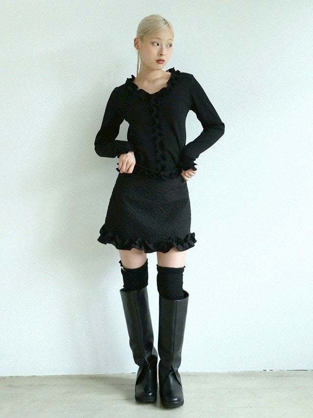 12/21 20:00 発売【Uglyshadow】FLOWER RUFFLE MINI SKIRT
