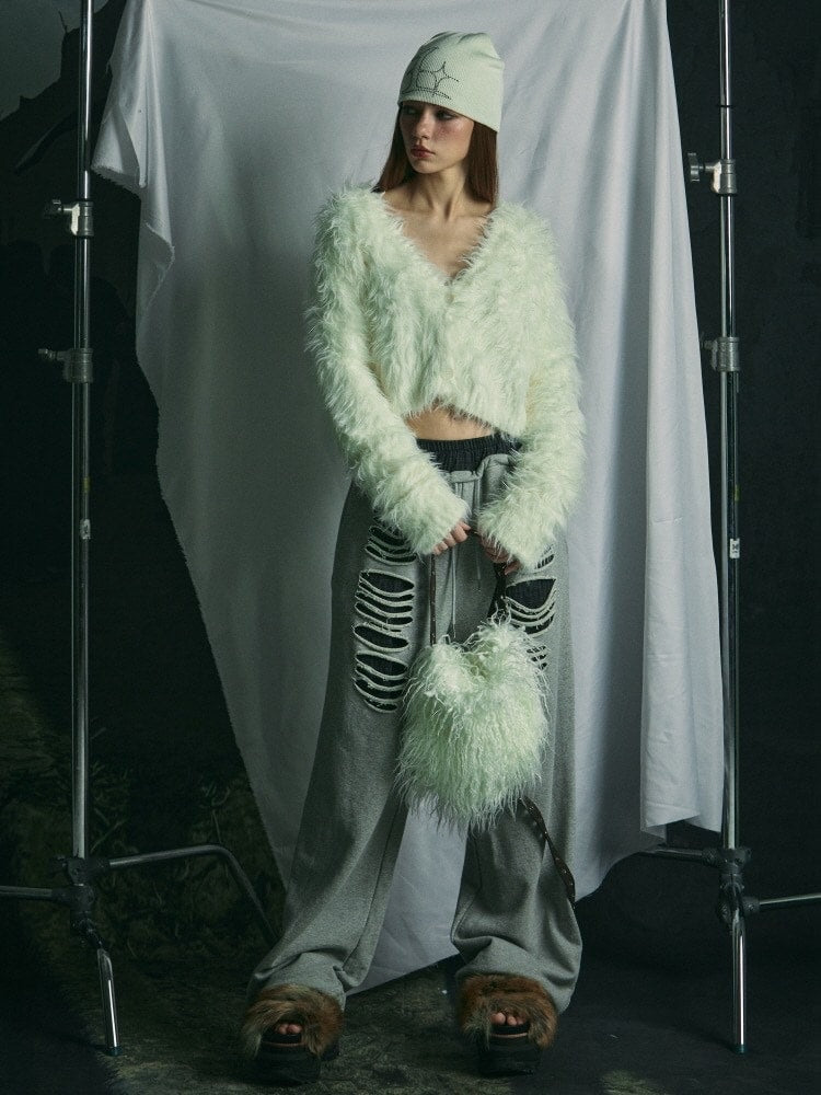 【GATELESS】FUR LIKE CROPPED CARDIGAN / 【ゲートレス】ファーライククロップドカーディガン