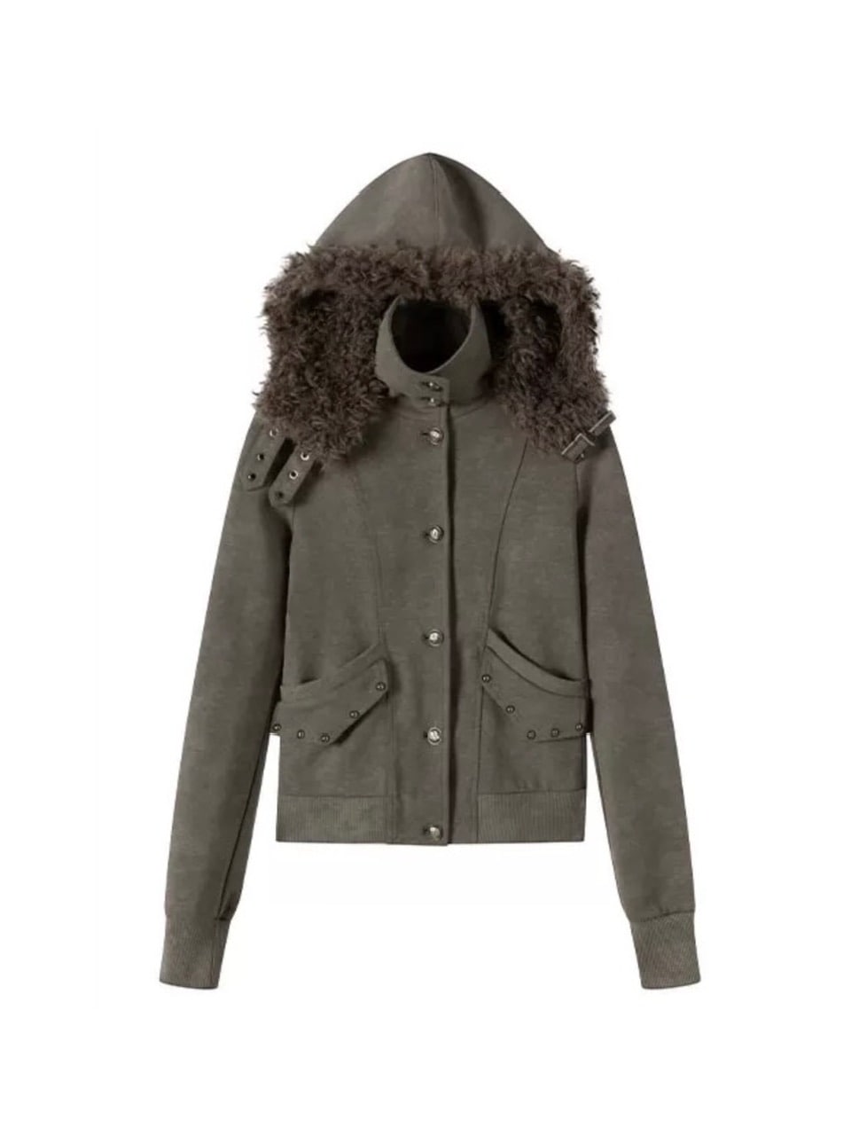 【Cest Nous】Fur-hooded button jacket / 【セヌー】ファーフードボタンジャケット
