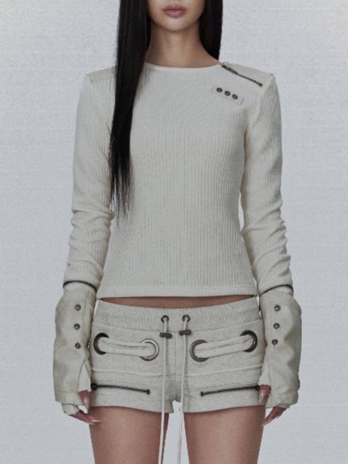 【bonienkiye】Detachable Zipper Leather Top