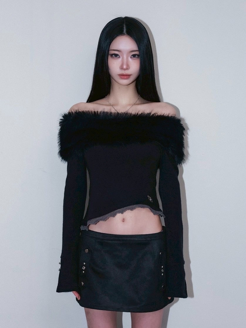 1/2 20:00発売【CHERRYQUIRI】bunny fluff off shoulder top