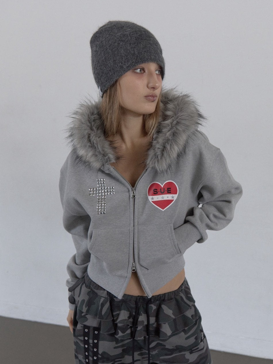 【SETUP‐EXE】FUR TRIMMING HOODED ZIP-UP / 【セットアップエグゼ】ファーフードジップアップパーカー
