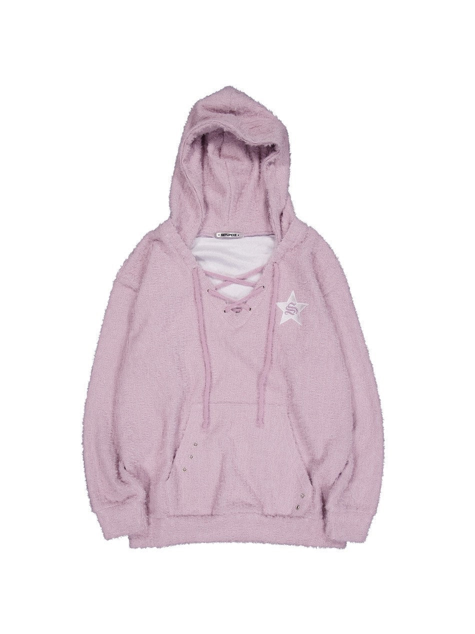 【SETUP‐EXE】HAIRY V-NECK HOODIE / 【セットアップエグゼ】Vネックシャギープルオーバーパーカー