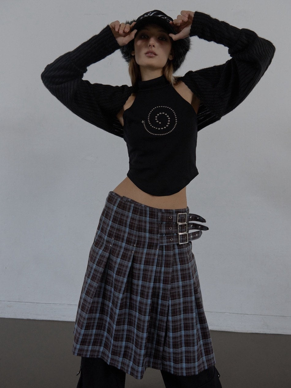 【SETUP‐EXE】CHECK BUCKLE WRAP SKIRT / 【セットアップエグゼ】ベルトチェックラップスカート