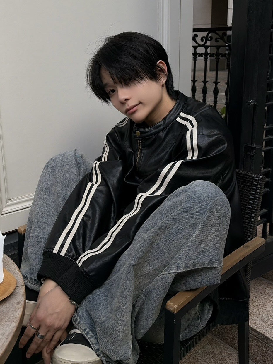 国際配送【LUV CODE】line leather jacket (2color)