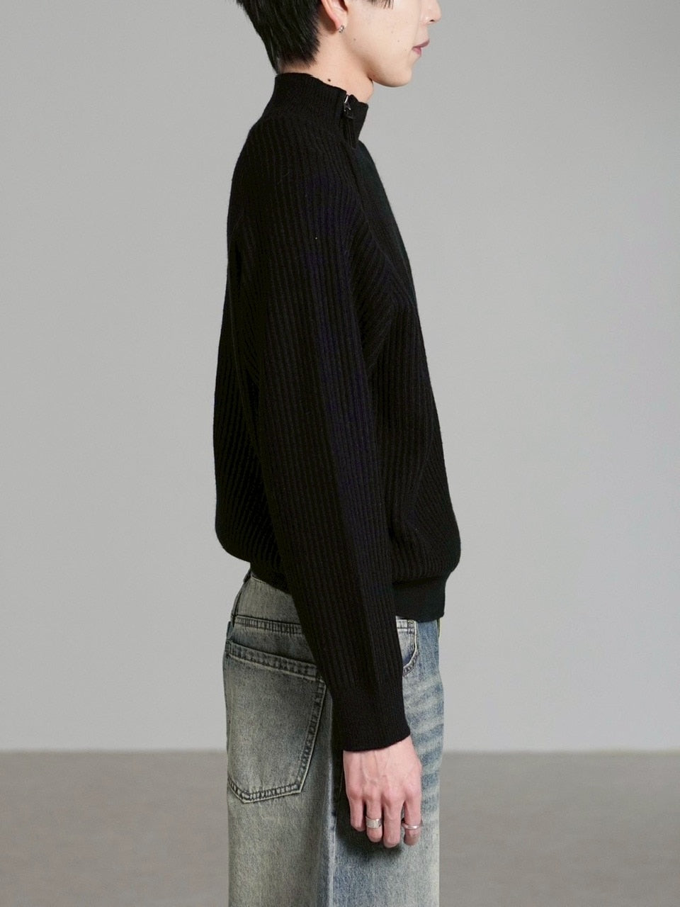 受注制【Chikashitsu +】shoulder zipper rib knit / 【チカシツプラス】ショルダージッパーリブニット (3color)