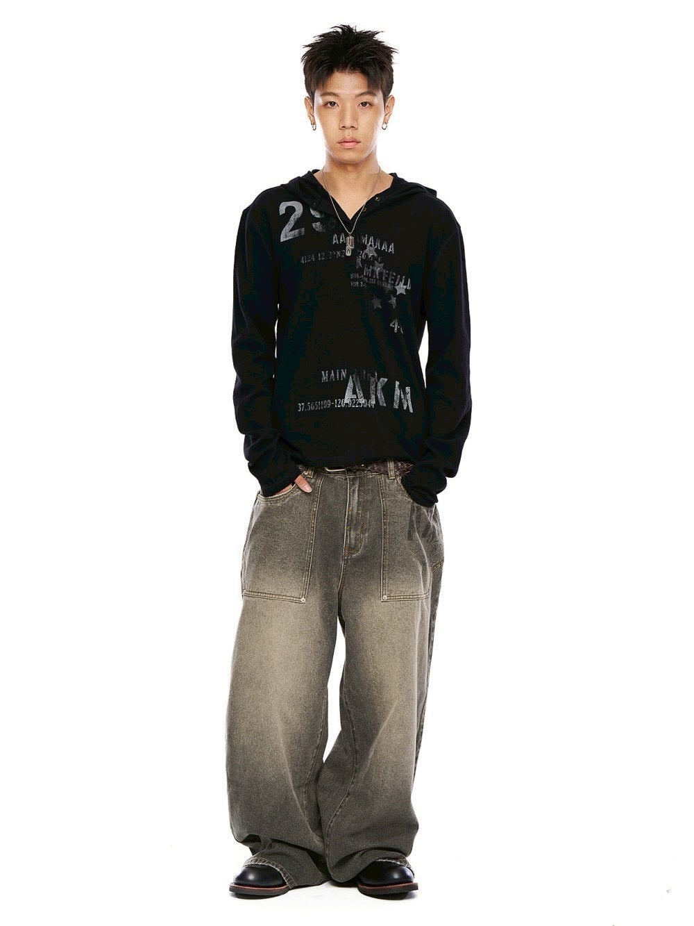 【AAKAM】Numbering Hooded Long Sleeve