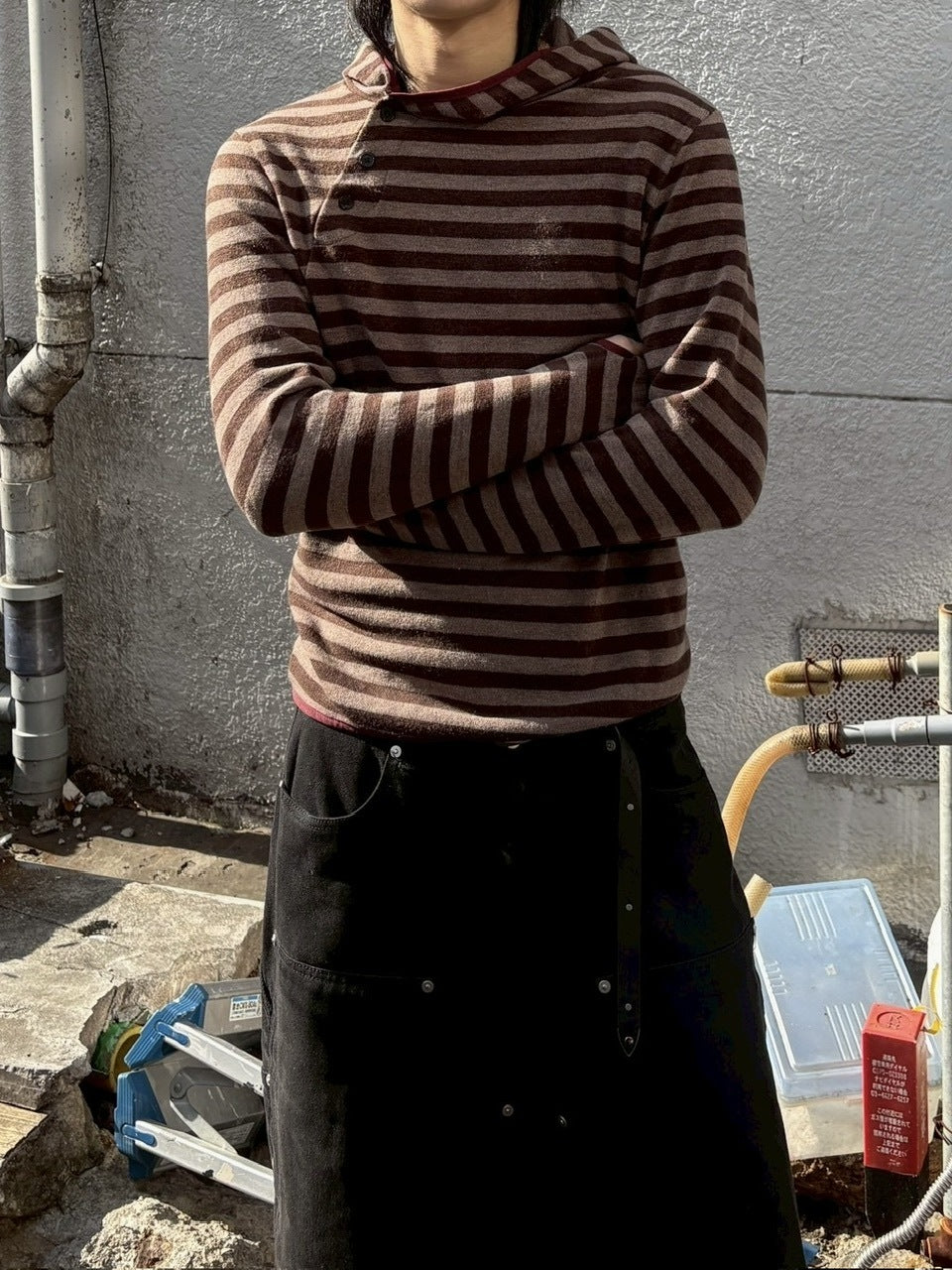 受注制【youll】asymmetry border henley hoodie (2color)