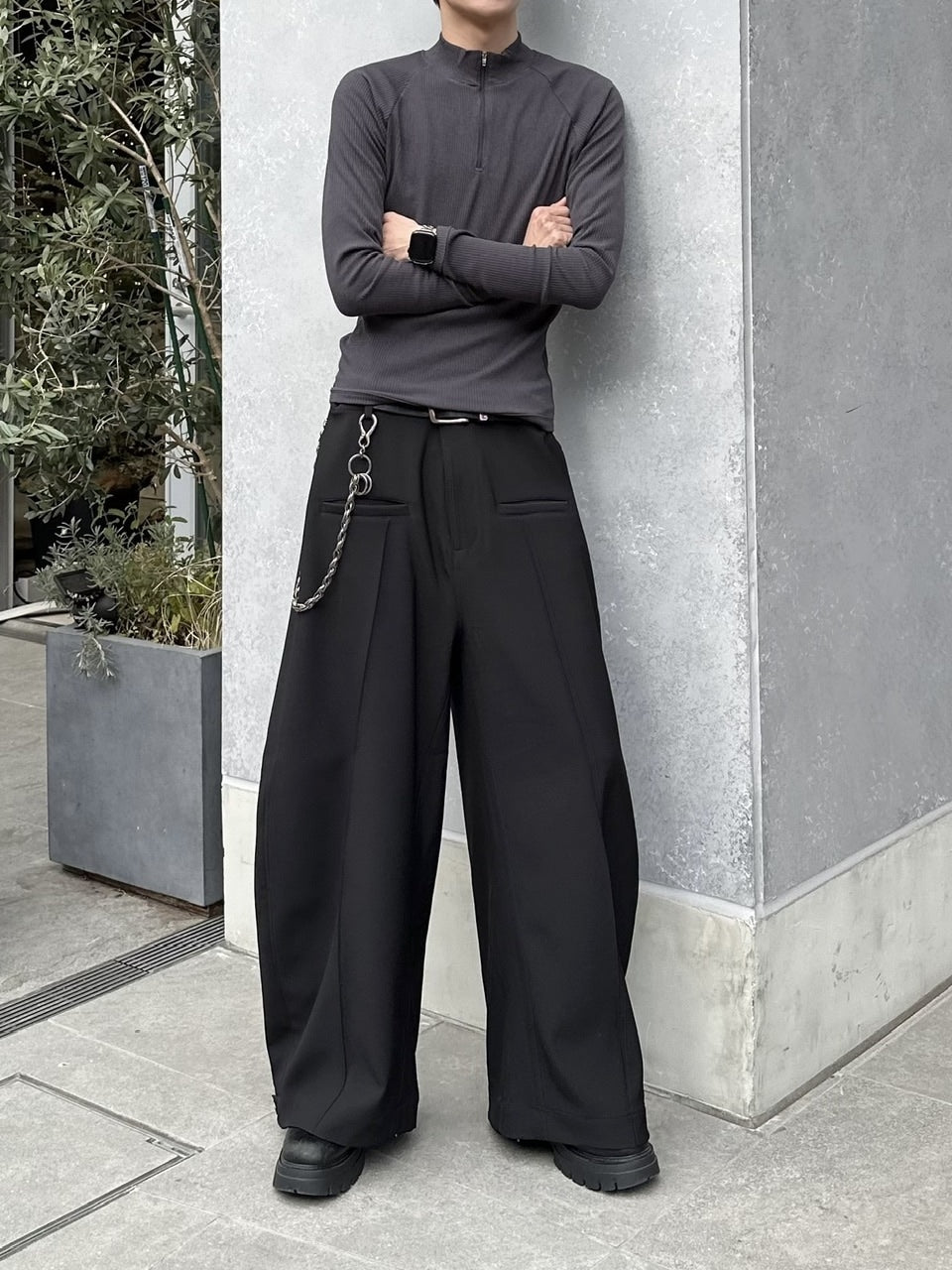 大阪店WEB限定受注制【Chikashitsu＋】mockneck zip long sleeve / 【チカシツプラス】モックネックジップ長袖Tシャツ (3color)