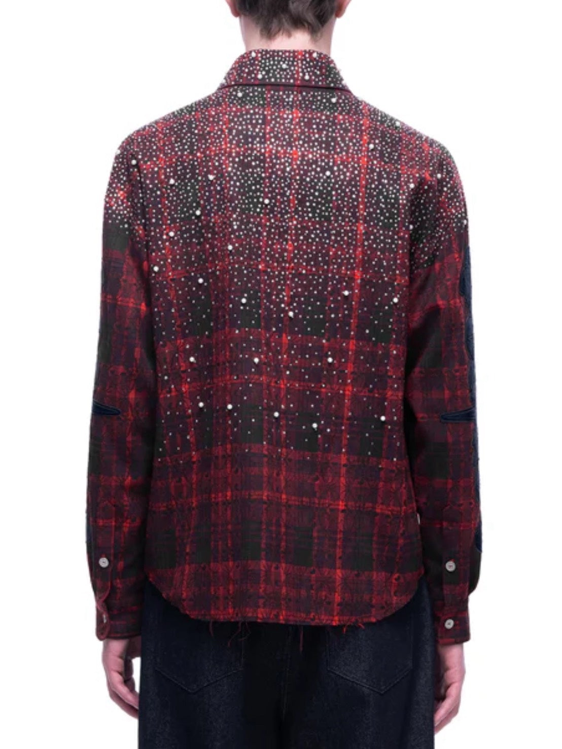 【The Boy Has No Patience】TBHNP LUMINOUS DAWN RHINESTONE PEARL BAT PATTERN L-S SHIRT / 【ザボーイハズノーペーシェンス】ラインストーンチェックシャツ