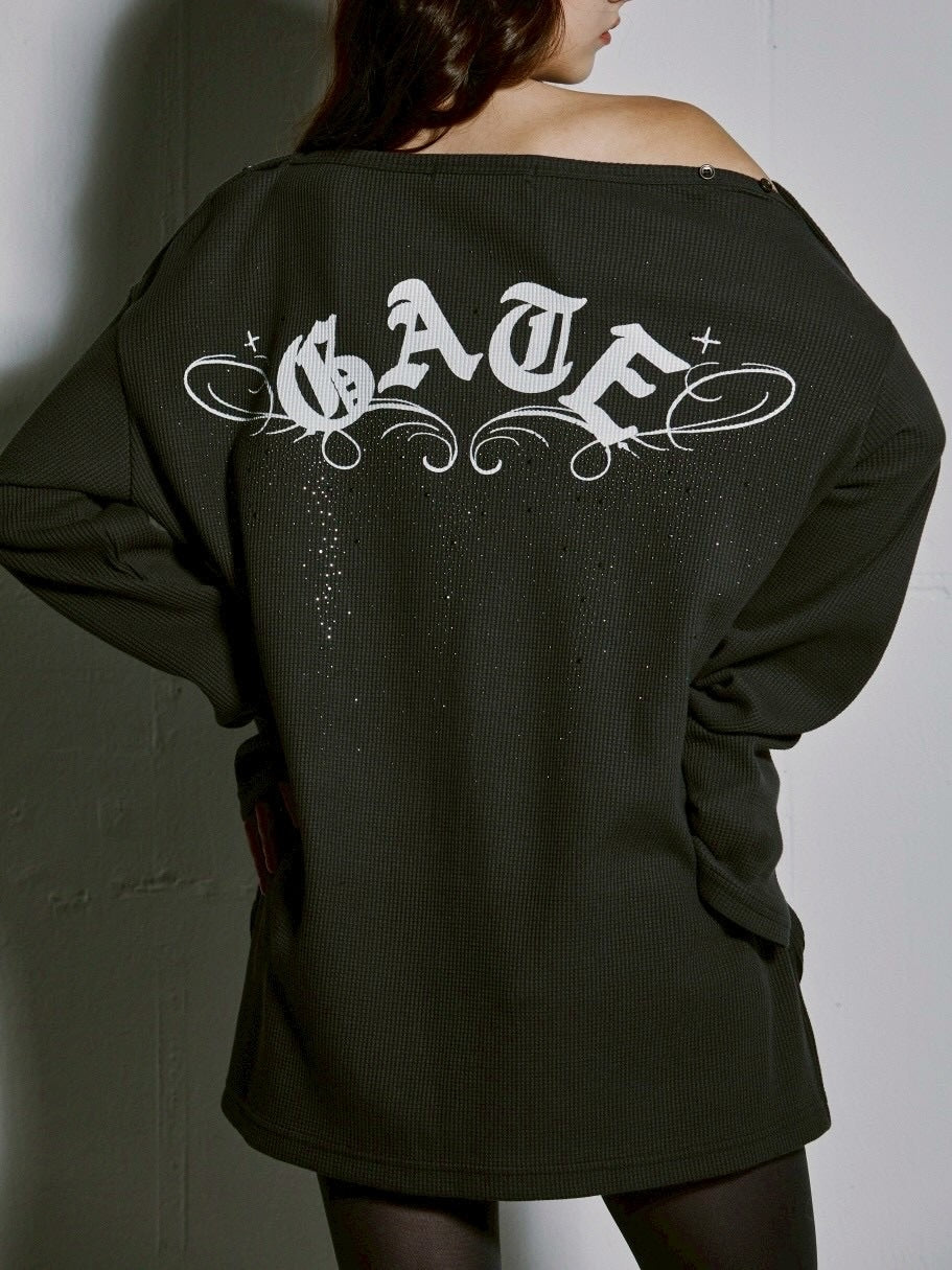 【GATELESS】WAFFLE LONG SLEEVE / 【ゲートレス】ワッフルオフショル長袖Tシャツ
