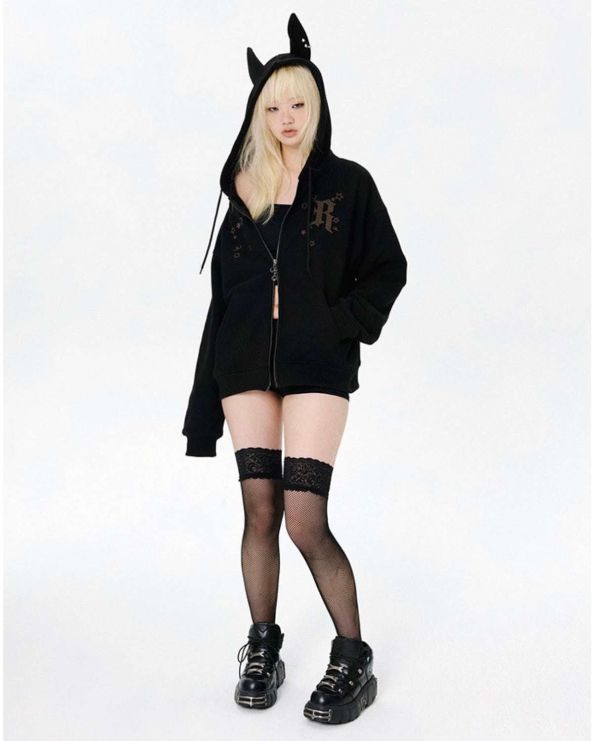 【runningHIGH】EAR ZIP UP HOODIE