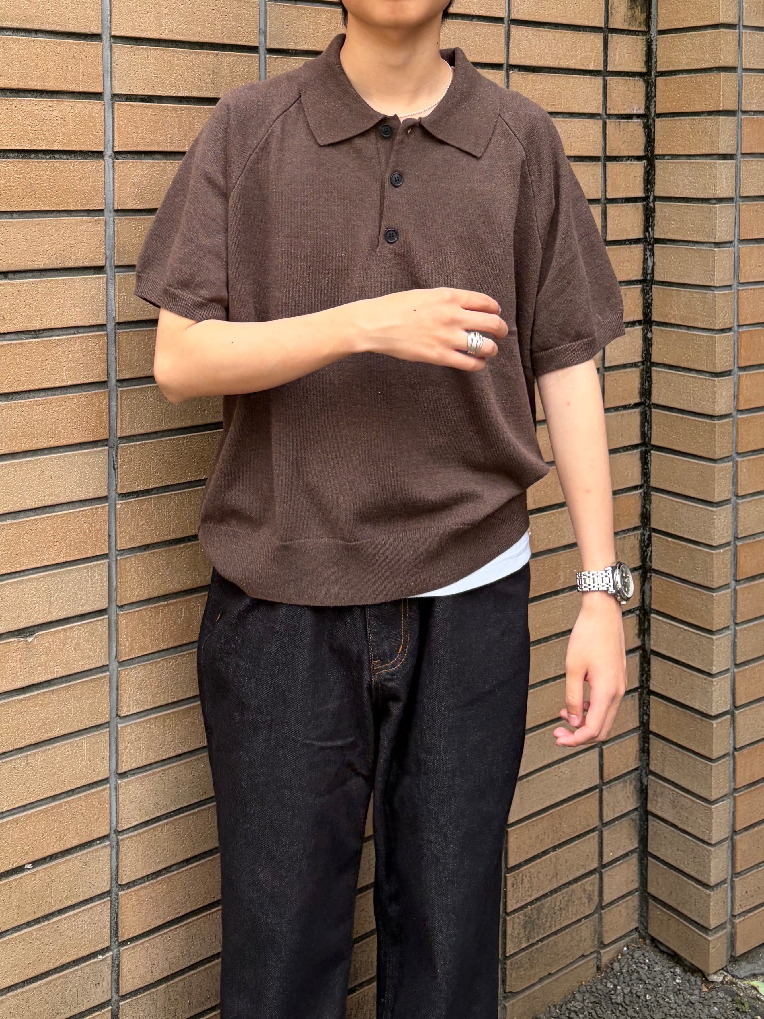 東京店WEB限定受注制【Chikashitsu +】cropped knit poloshirt (3color)