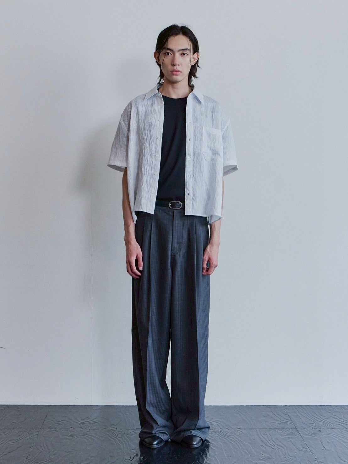 【Waviness】Sheer Origami Crop Half Shirts