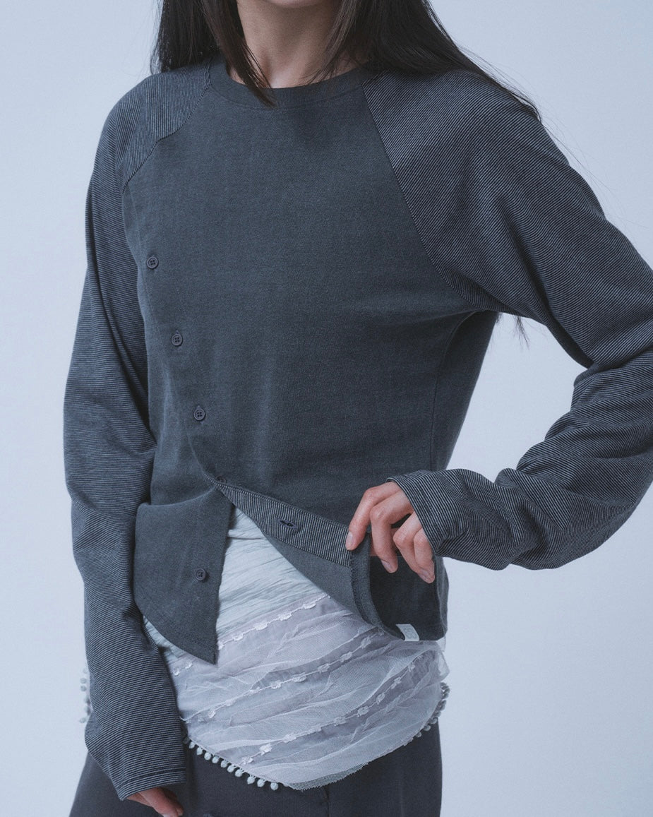 【TUOMIO】STRIPE BUTTON LONG SLEEVE