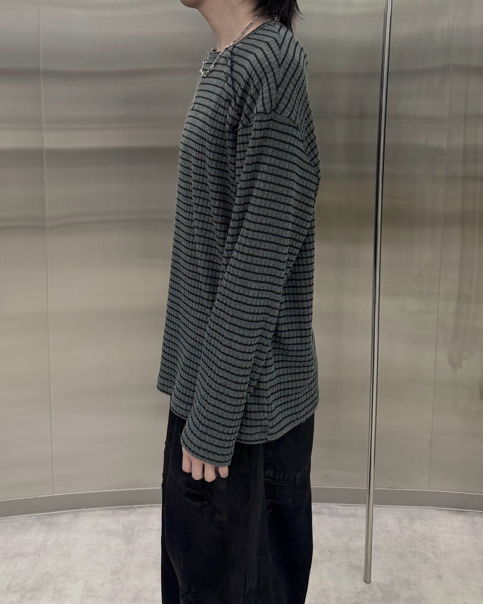 受注制【nmtc+】diagonal button border long sleeve (2color)