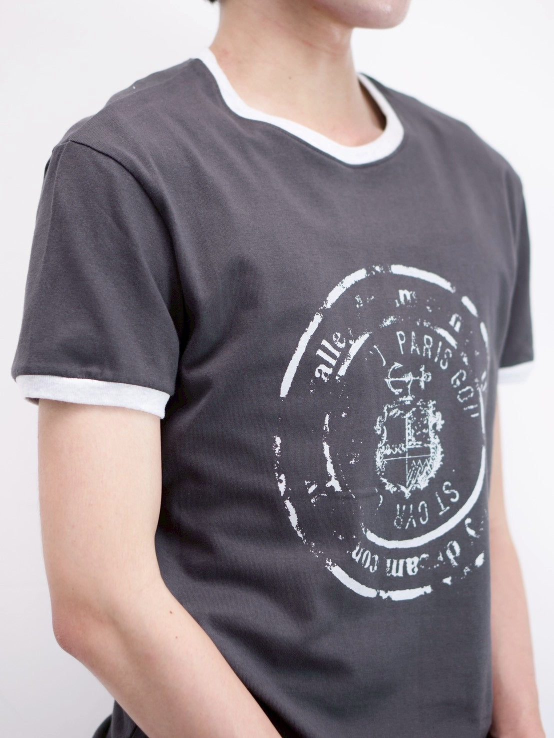 受注制【Chikashitsu +】stamp printing ringer tee (3color)