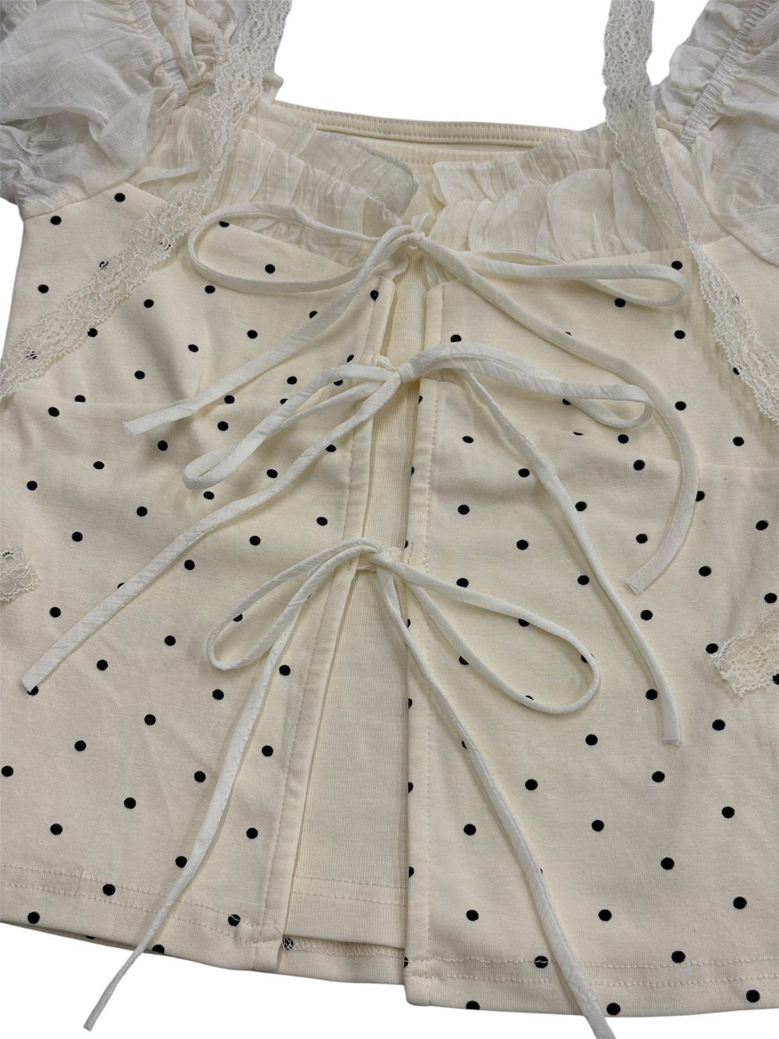 【nmtc+】Dot Lace Ribbon Blouse (2color)