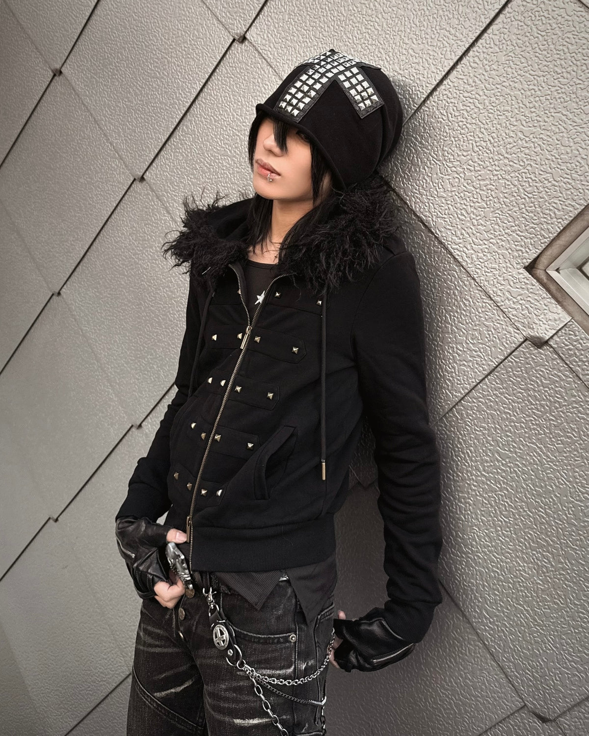 国際配送【Never mind the XU】Studded Napoleon Zip Hoodie
