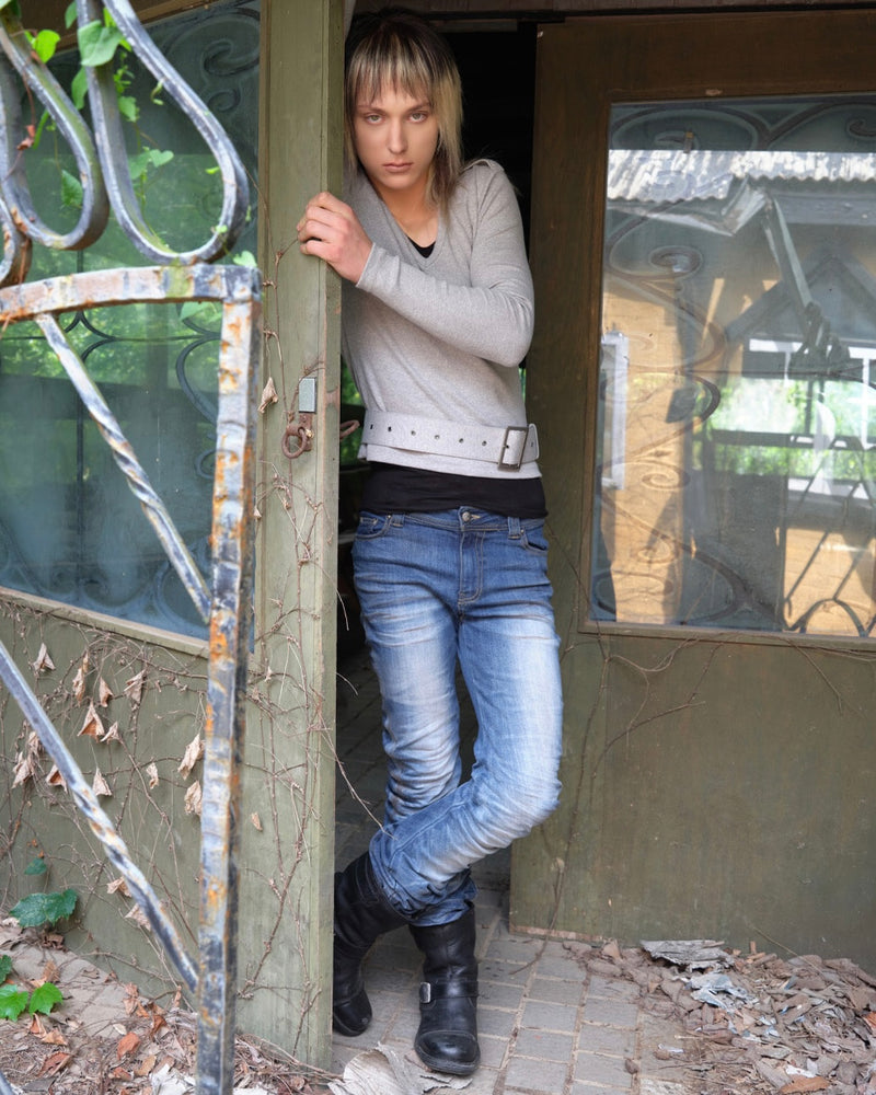 【LECYTO】Glitch Washed Curved Denim Pants