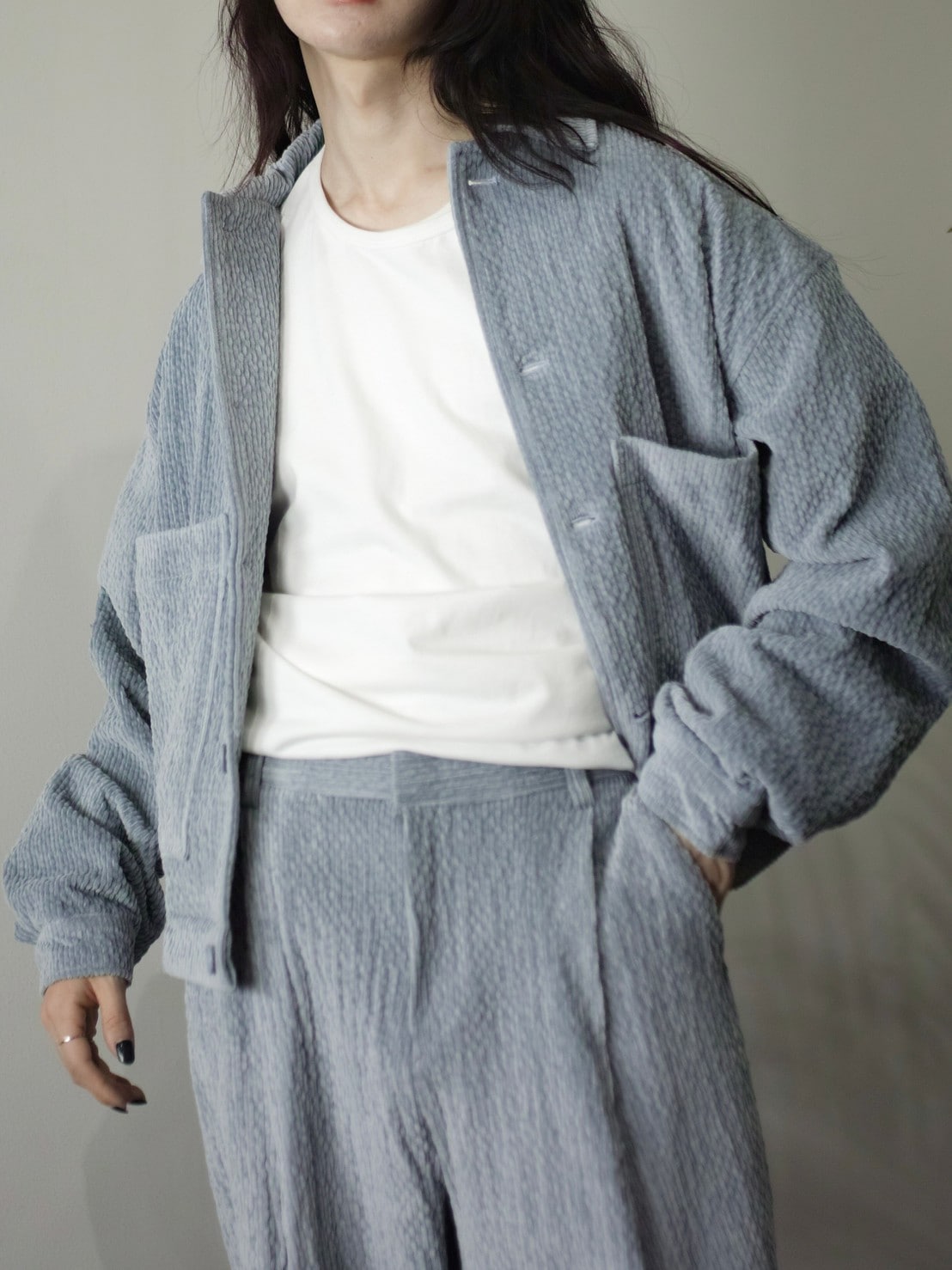 受注制【Chikashitsu +】set up design corduroy cropped jacket (3color)