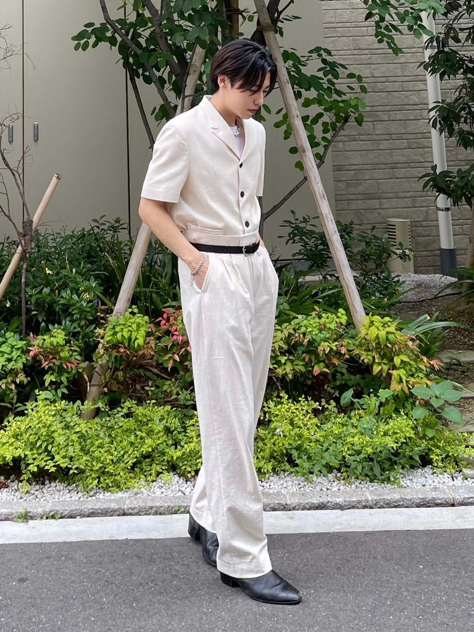 受注制【Chikashitsu +】set up linen slacks (2color)