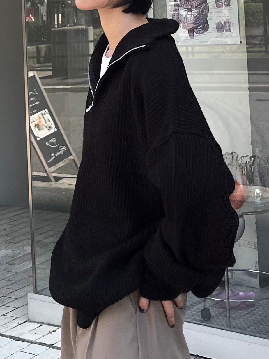 【Chikashitsu +】half zip high neck knit (3color) / 【チカシツプラス】ハーフジップアップハイネック長袖ニット