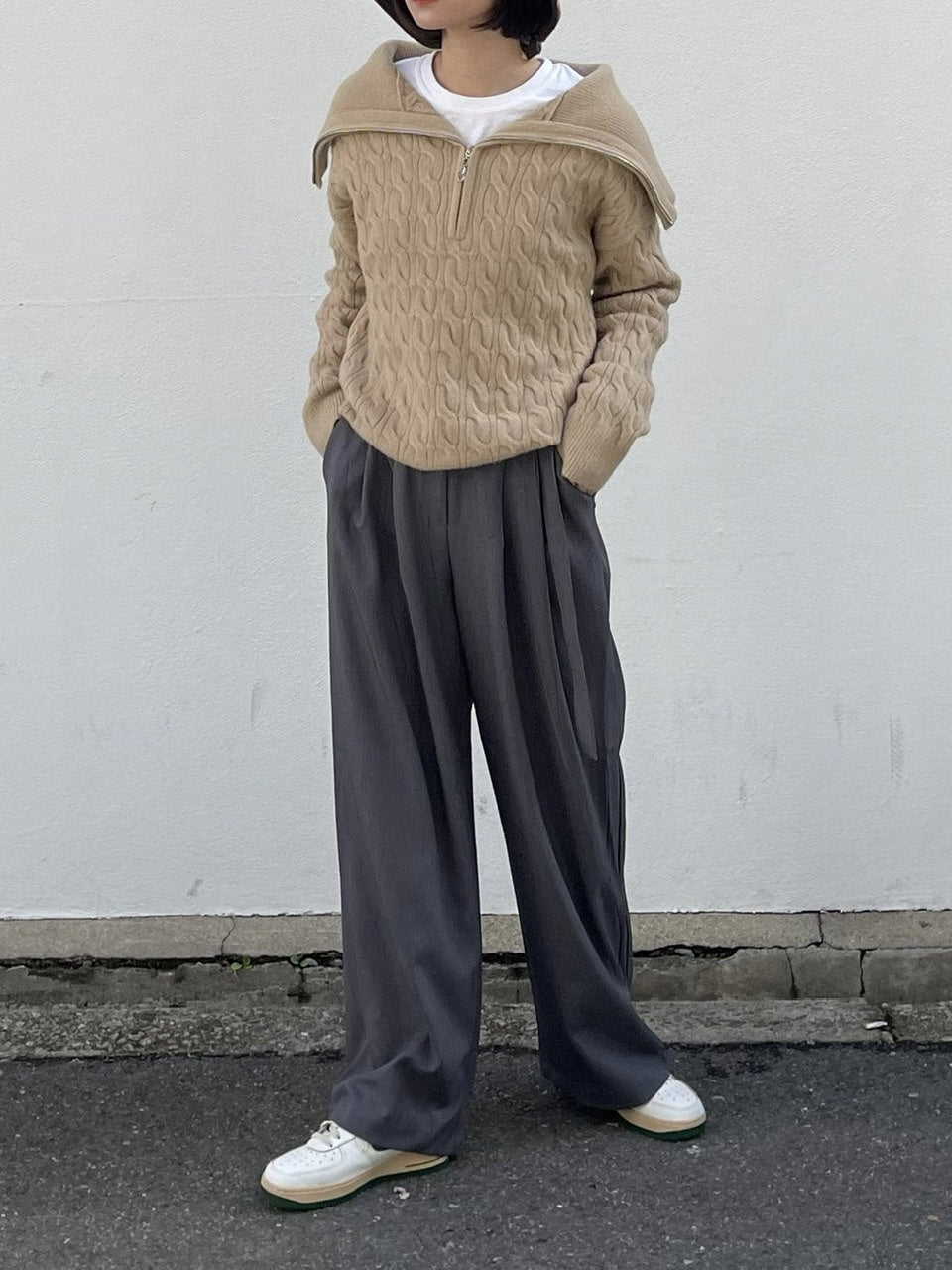 【Chikashitsu +】waist belt tuck slacks (3color)