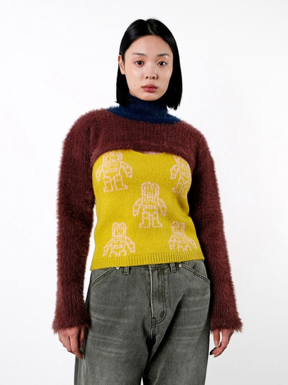 【YOUTHBATH】High-Neck Knit Top Set-up