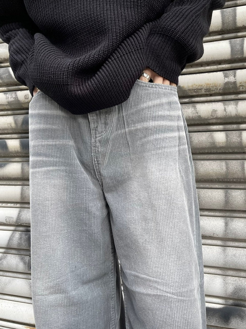 受注制【Chikashitsu +】vintage wash wide corduroy pants (2color)