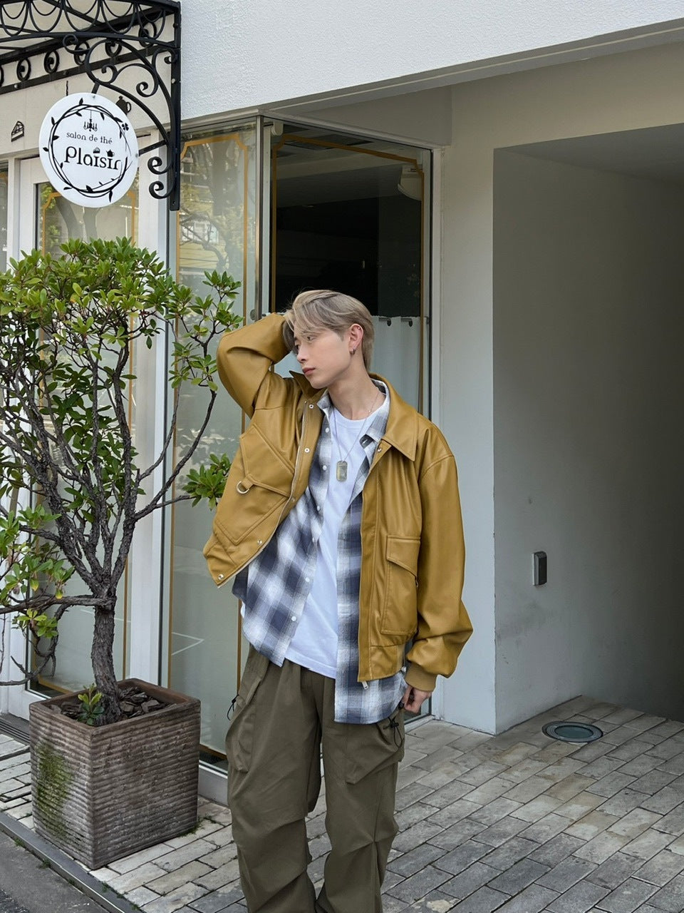 大阪店WEB限定【Chikashitsu +】double pocket leather jumper (3color)