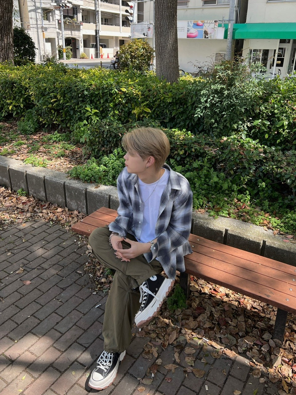 大阪店WEB限定受注制【Chikashitsu +】over fit shadow check shirt (3color)