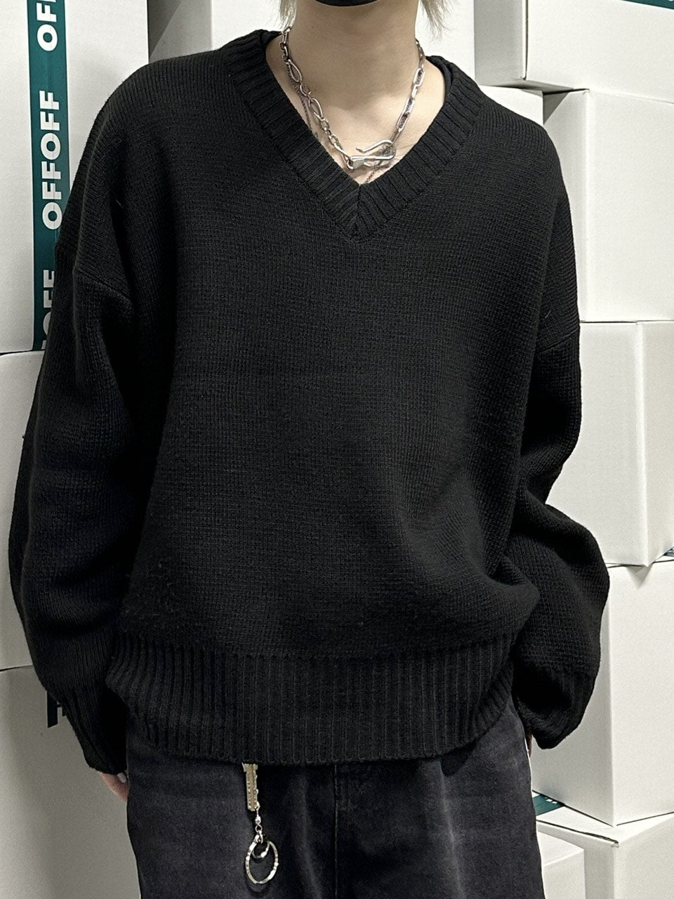 大阪店WEB限定【Chikashitsu +】basic v neck knit (4color)