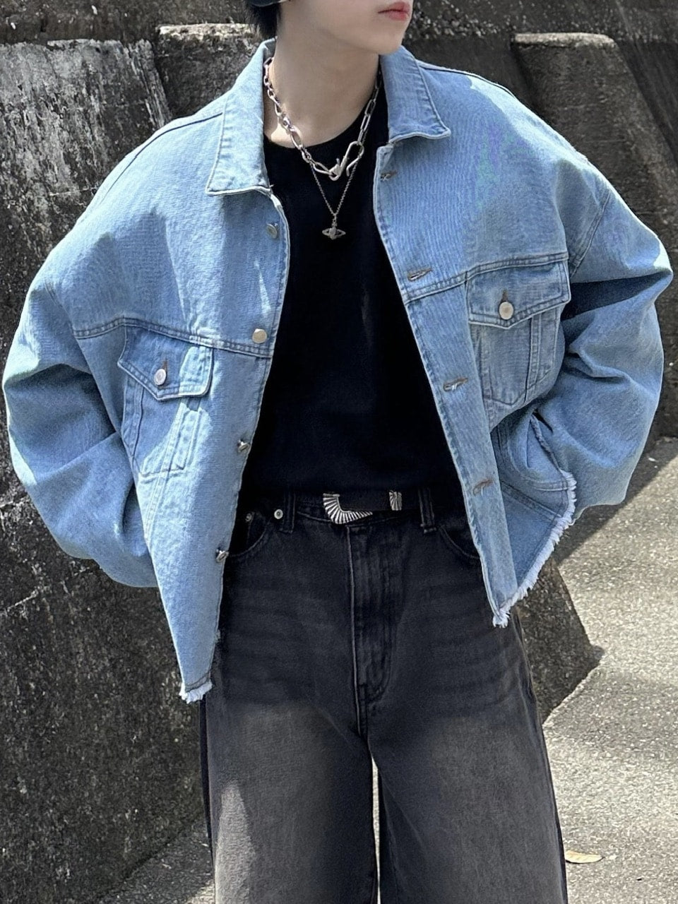 大阪店WEB限定受注制【Chikashitsu +】cutting cropped denim jacket (3color)