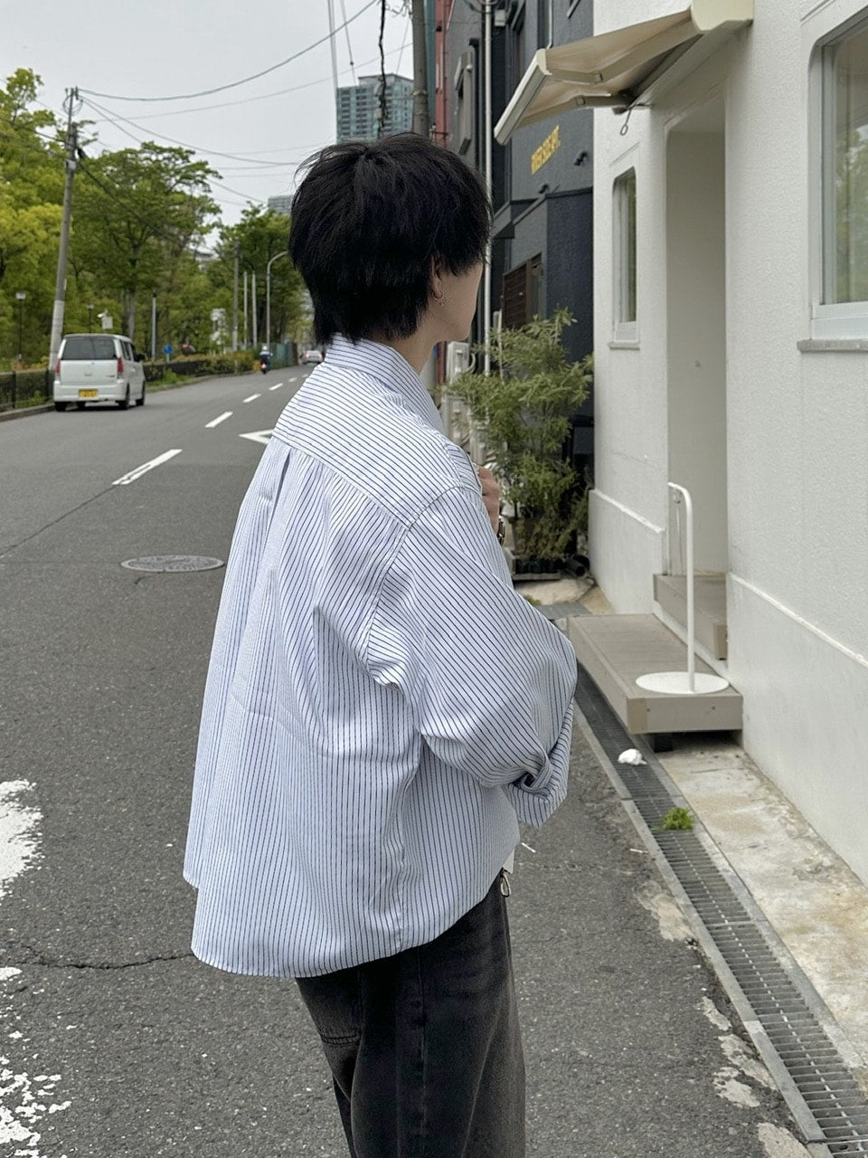 大阪店WEB限定受注制【Chikashitsu +】cropped stripe shirts (2color)